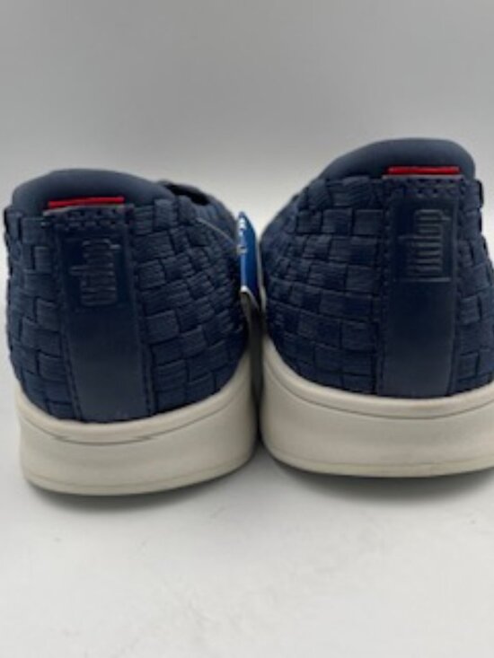 NEW FitFlop Rally-X Men’s size 10 Duo-Weave slip on shoes Navy Sneakers NWOB